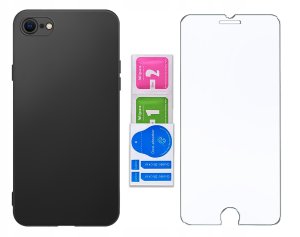 Etui Czarne Matowe Silikon Slim do iPhone 7 | 8 | SE | 2020 | 2022 + SZKŁO 5