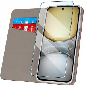 Etui z klapką do Realme C75 Zamykane Czerwone Futerał + Szkło 9H 2