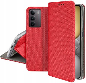 Etui z klapką do Realme C75 Zamykane Czerwone Futerał + Szkło 9H 5