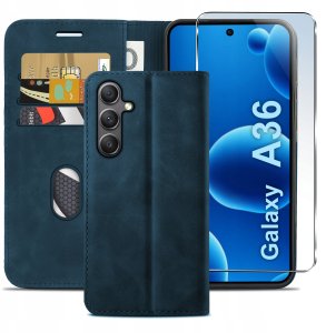 ETUI Z KLAPKĄ do Samsung A36 5G Zamykane Magnetyczne Skórzane + Szkło 2
