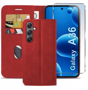 ETUI Z KLAPKĄ do Samsung A36 5G Zamykane Magnetyczne Skórzane + Szkło 2
