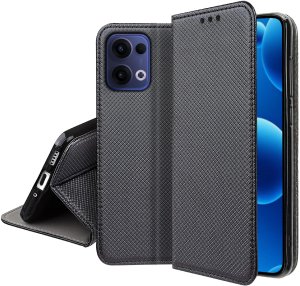 krainaGSM Etui z klapką do Oppo Reno 13 5G Zamykane Czarne Futerał + Szkło 9H 5