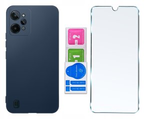 ZESTAW Etui do Realme C31 | Matowe Granatowe Silikon Slim +2 SZTUKI SZKŁO 7