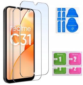 ZESTAW Etui do Realme C31 | Matowe Granatowe Silikon Slim +2 SZTUKI SZKŁO 9
