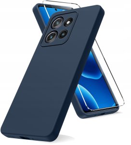 krainaGSM Etui Granatowe Matowe Silikon Slim do Motorola G86 | G86 Power + SZKŁO 9H 2