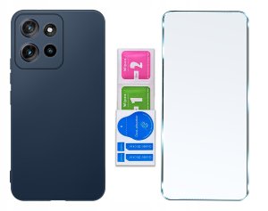 krainaGSM Etui Granatowe Matowe Silikon Slim do Motorola G86 | G86 Power + SZKŁO 9H 6