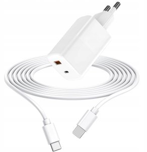 Ładowarka sieciowa 30W GaN USB-C PD + USB 3A LTC + kabel USB-C -USB-C 1m 3