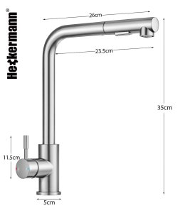 Bateria kuchenna Heckermann SZ-888 Srebrna Kran do zlewu z wyciąganą wylewką 2