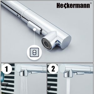 Bateria kuchenna Heckermann SZ-888 Srebrna Kran do zlewu z wyciąganą wylewką 3