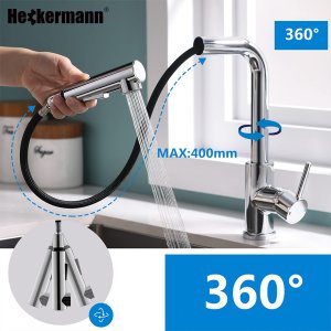 Bateria kuchenna Heckermann SZ-888 Srebrna Kran do zlewu z wyciąganą wylewką 7