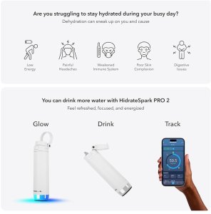 HidrateSpark PRO 2 Smart Bottle with Straw, 621 ml, White 2
