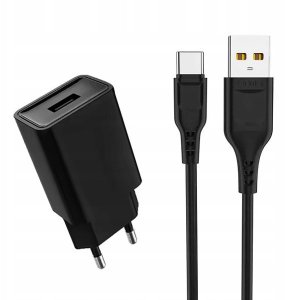 Denmen Ładowarka sieciowa USB + kabel USB - Typ-C 2.4A 12W Czarny DC01TB 5