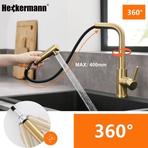 Bateria kuchenna Heckermann SZ-888 Złota Kran do zlewu z wyciąganą wylewką 3