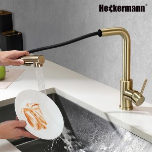 Bateria kuchenna Heckermann SZ-888 Złota Kran do zlewu z wyciąganą wylewką 4