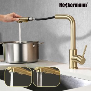 Bateria kuchenna Heckermann SZ-888 Złota Kran do zlewu z wyciąganą wylewką 5