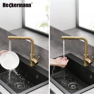 Bateria kuchenna Heckermann SZ-888 Złota Kran do zlewu z wyciąganą wylewką 6