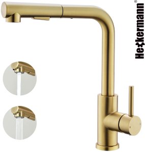 Bateria kuchenna Heckermann SZ-888 Złota Kran do zlewu z wyciąganą wylewką 10