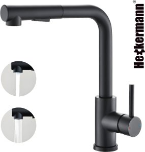 Bateria kuchenna Heckermann SZ-888 Czarna Kran do zlewu z wyciąganą wylewką 11