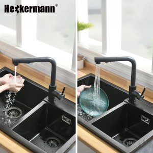 Bateria kuchenna Heckermann SZ-888 Czarna Kran do zlewu z wyciąganą wylewką 2
