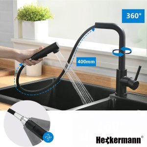 Bateria kuchenna Heckermann SZ-888 Czarna Kran do zlewu z wyciąganą wylewką 4