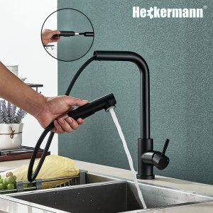 Bateria kuchenna Heckermann SZ-888 Czarna Kran do zlewu z wyciąganą wylewką 5