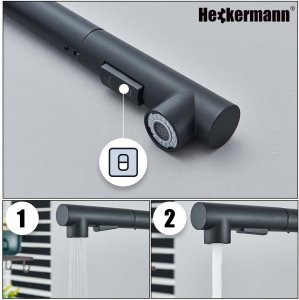 Bateria kuchenna Heckermann SZ-888 Czarna Kran do zlewu z wyciąganą wylewką 7