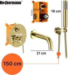 Bateria wannowa Heckermann Zestaw wannowy podtynkowy H400 Złoty Bateria wannowo prysznicowa 9