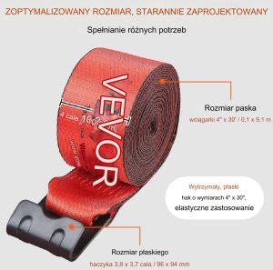 Pasy transportowe 10mx9m z płaskim hakiem do holowania 10 szt. 9