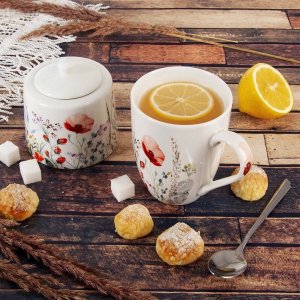 Lumarko Cukierniczka Cukiernica Porcelanowa Biała Ozdobna Dekor Maki ORION 320 ml 2