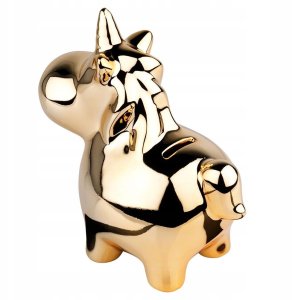Skrzynkazdrewna Skarbonka Ceramiczna Złota Lustrzana Jednorożec Prezent VILDE 18x10,5 cm 3