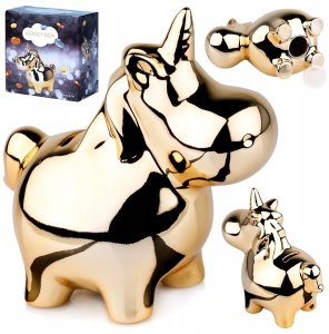 Skrzynkazdrewna Skarbonka Ceramiczna Złota Lustrzana Jednorożec Prezent VILDE 18x10,5 cm 7