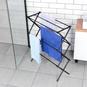 Suszarka na Pranie Ubrania Metalowa Czarna Pionowa Solidna ORION 47-78x94cm 11