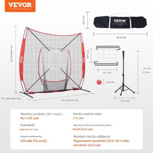 Siatka treningowa 2,1 m x 2,4 m do baseballu i softballu 2