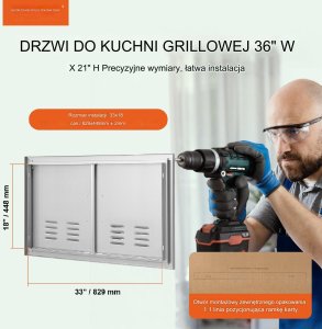 Vevor Drzwi do grilla 91x53cm nierdzewne z wentylacją podwójne ogród taras 13
