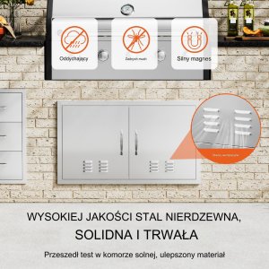 Vevor Drzwi do grilla 91x53cm nierdzewne z wentylacją podwójne ogród taras 9