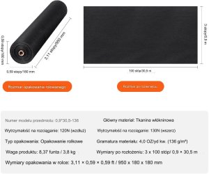 Geowłóknina ochronna, włóknina drogowa 0,9x30,5m 136g/m 6