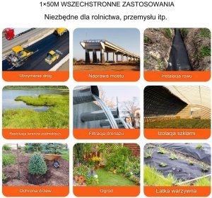 Geowłóknina ochronna, włóknina drogowa 1x50m 5