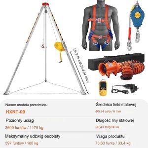 Trójnóg Statyw Ratowniczy z Wciągarką do Przestrzeni Zamkniętych 1180 kg Dmuchawa 8