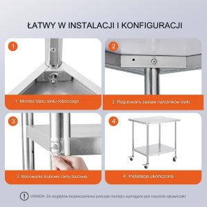Stół blat roboczy nierdzewny 76x91cm 4 kółka stal gastronomia mobilny 8