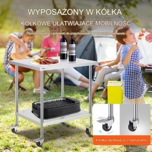 Stół blat roboczy nierdzewny 76x91cm 4 kółka stal gastronomia mobilny 9