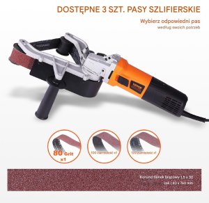 Szlifierka taśmowa szlifierka do rur polerka rur 1300 W + 2 szt taśmy 3