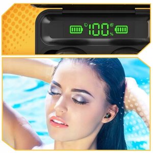 SŁUCHAWKI BEZPRZEWODOWE BLUETOOTH 5.1 POWERBANK SPORTOWE DOUSZNE MIKROFON 5