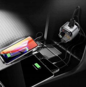 TRANSMITER SAMOCHODOWY FM BLUETOOTH ZESTAW GŁOŚNO MÓWIĄCY ŁADOWARKA QC 3.0 2