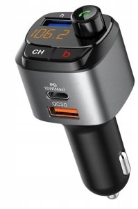 TRANSMITER SAMOCHODOWY FM BLUETOOTH ZESTAW GŁOŚNO MÓWIĄCY ŁADOWARKA QC 3.0 7