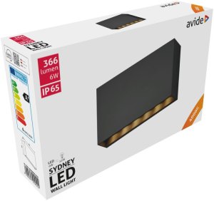 Kinkiet Ledline Lauko sviestuvas AVIDE Sydney At-9002, LED 6W, 220-240V, 4000K, 366 lm, IP65, sieninis, juodos sp., 4