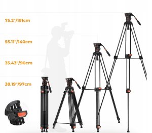 Monopod Profesjonalny Statyw Filmowy do Filmowania VIDEO Głowica Olejowa K&F192cm / KF09.148V1 5