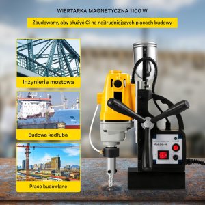 Wiertarka magnetyczna 1100W + zestaw 11 wierteł magnetycznych 1100W 2