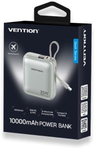 Vention 10000mAh 35W PD z wbudowanym kablem USB-C beżowy 11