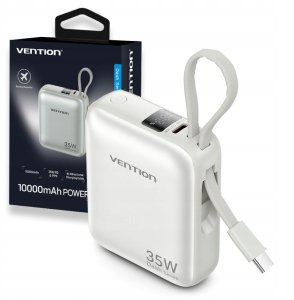 Vention 10000mAh 35W PD z wbudowanym kablem USB-C beżowy 12