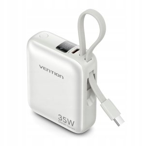 Vention 10000mAh 35W PD z wbudowanym kablem USB-C beżowy 3
